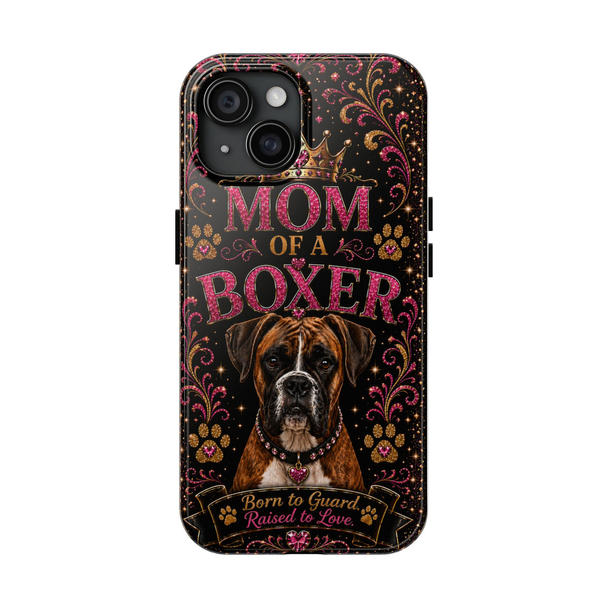 Mom of a Boxer Glitter Phone Case Born to Guard Raised to Love Vintage Dog Lover Gift Cover