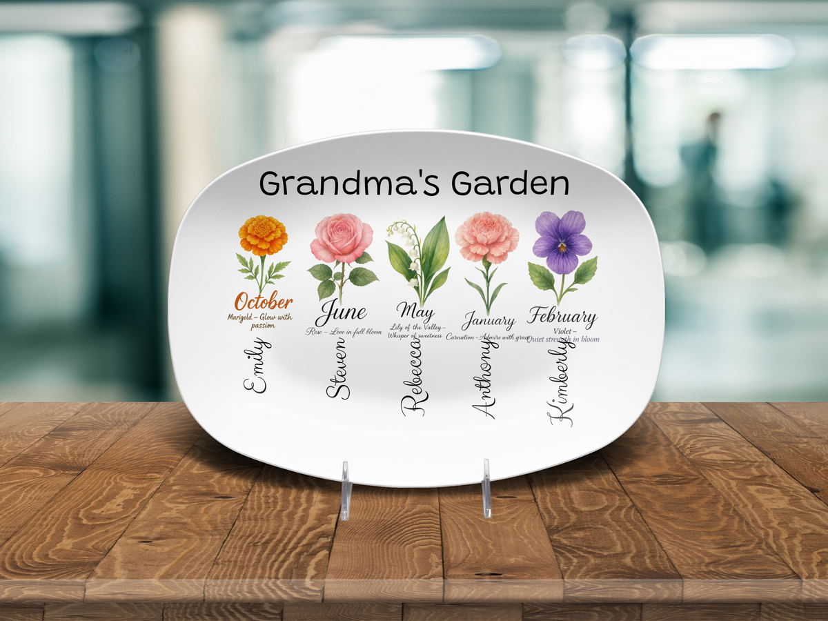 Custom Grandma’s Garden Platter – Personalized Family Name Serving Dish & Gift for Grandma