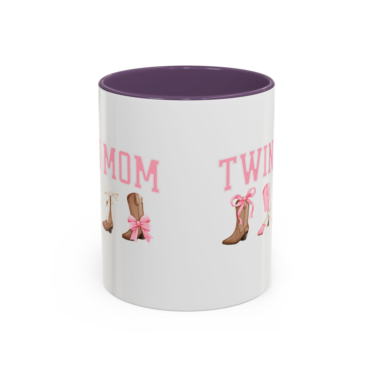 Twin Mom Letters Coffee Mug with Cowboy Boots and Bow – 11oz & 15oz Accent Mug – Cute Western Gift for Twin Moms