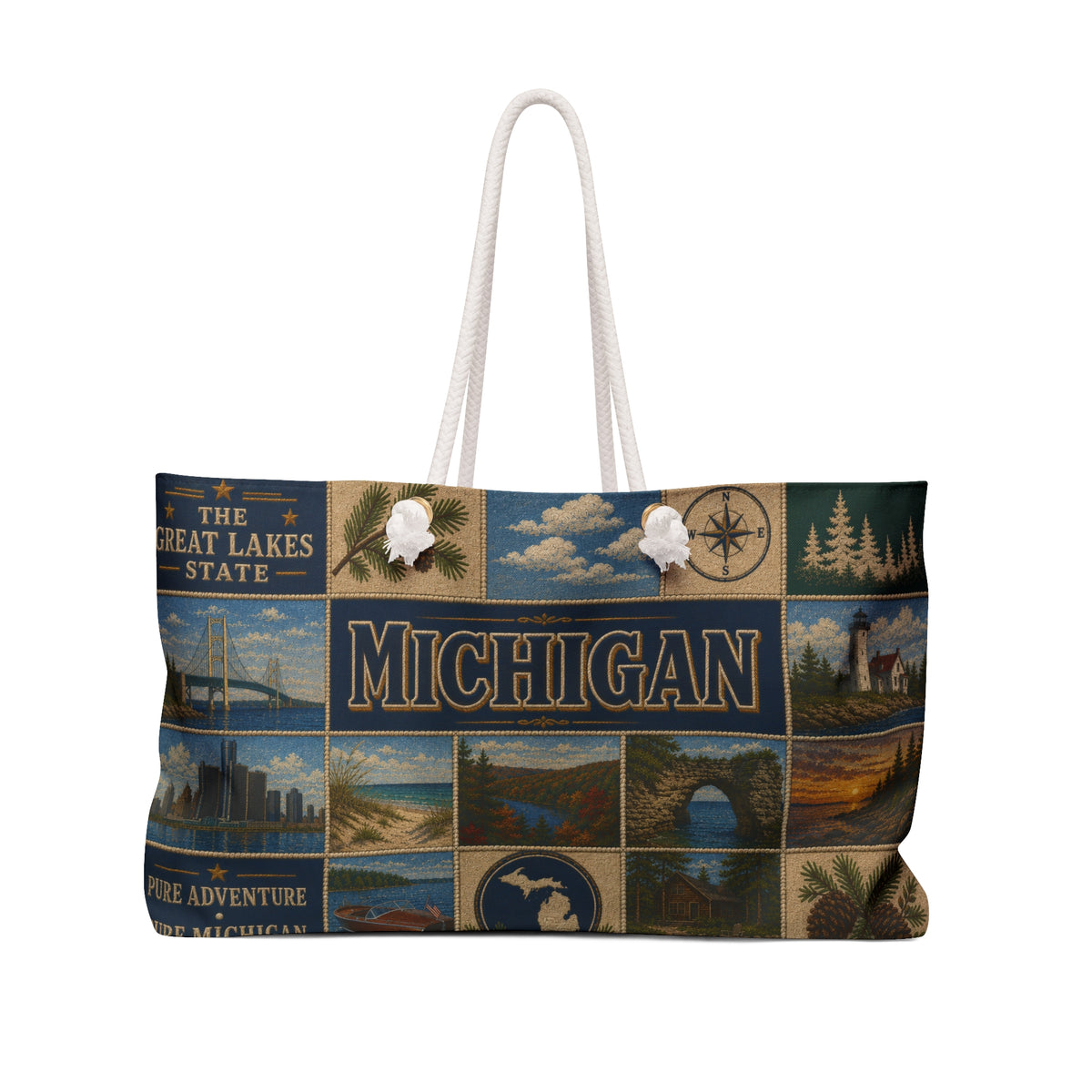 Michigan Collage Weekender Bag – Vintage Great Lakes Travel Tote