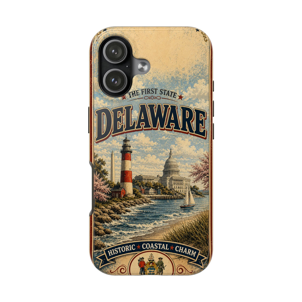 Delaware First State Faux Patchwork Phone Case Vintage Travel Poster Retro State Pride Cover