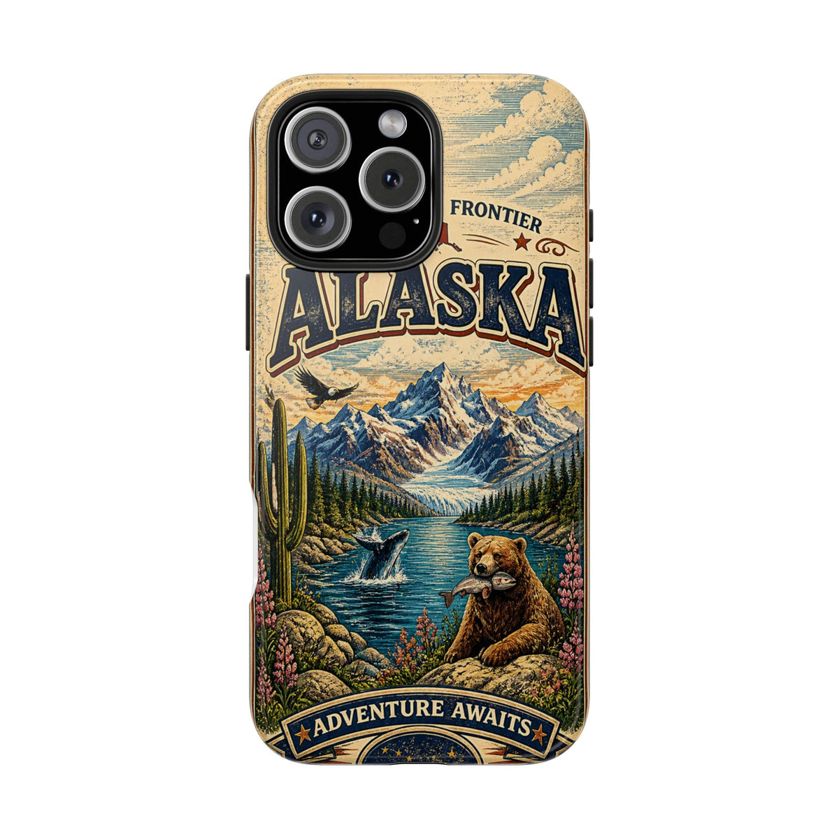 Alaska Faux Vintage Phone Case The Last Frontier Retro Travel Poster Style Adventure Awaits Wildlife iPhone Samsung Case