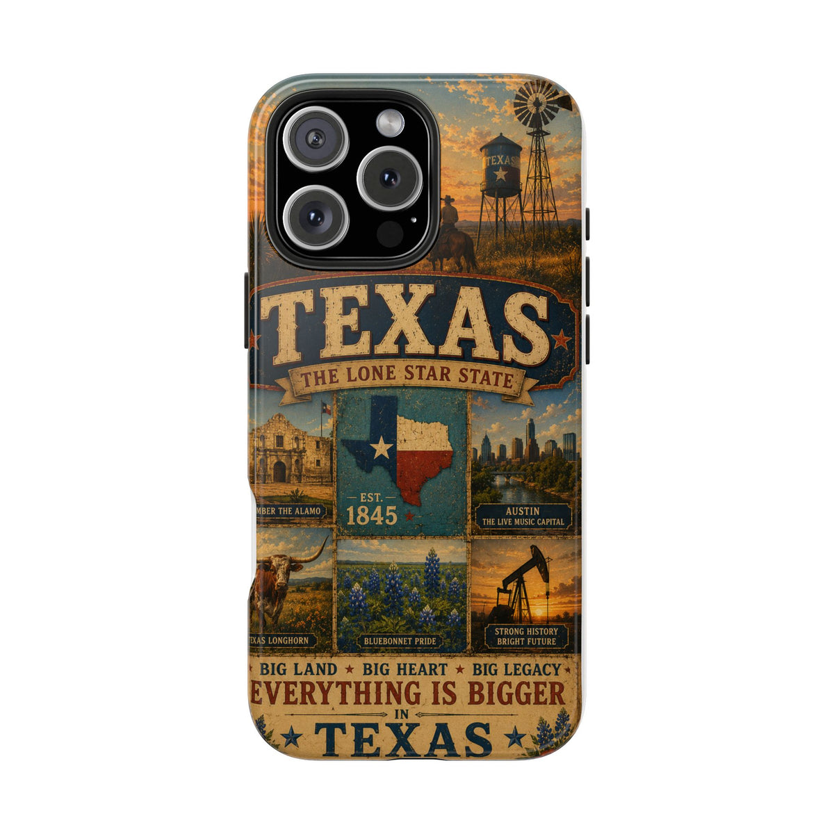 Texas Faux Patchwork Phone Case The Lone Star State Vintage Travel Poster Retro State Pride Cover Est 1845