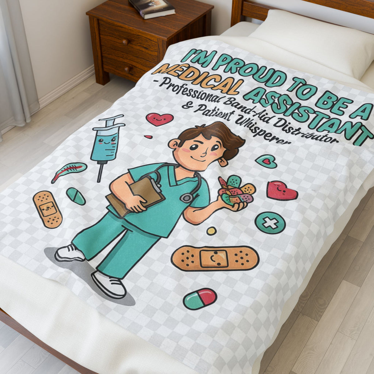 Medical Assistant Velveteen Blanket – Funny Patient Whisperer Cozy Gift Throw