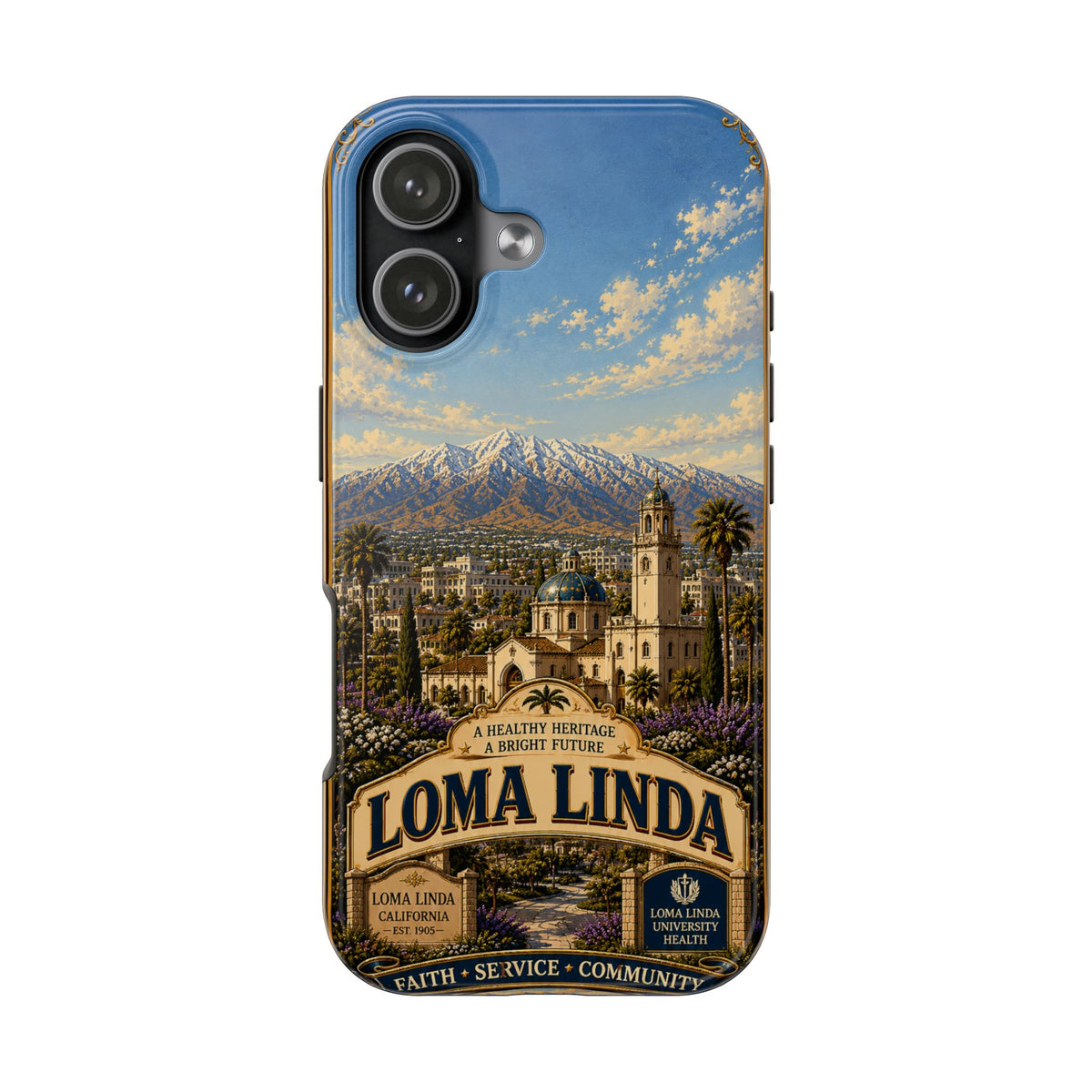 Loma Linda Faux Patchwork Phone Case – Vintage Travel Art Cover, California Hometown Pride Retro Design