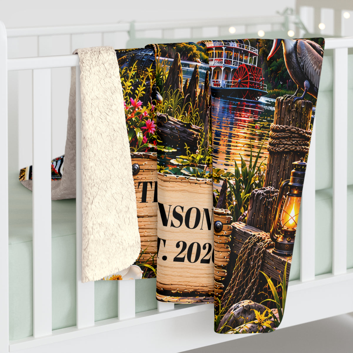 Louisiana Personalized Sherpa Fleece Blanket, Pelican State Cajun Bayou New Orleans Custom Family Name