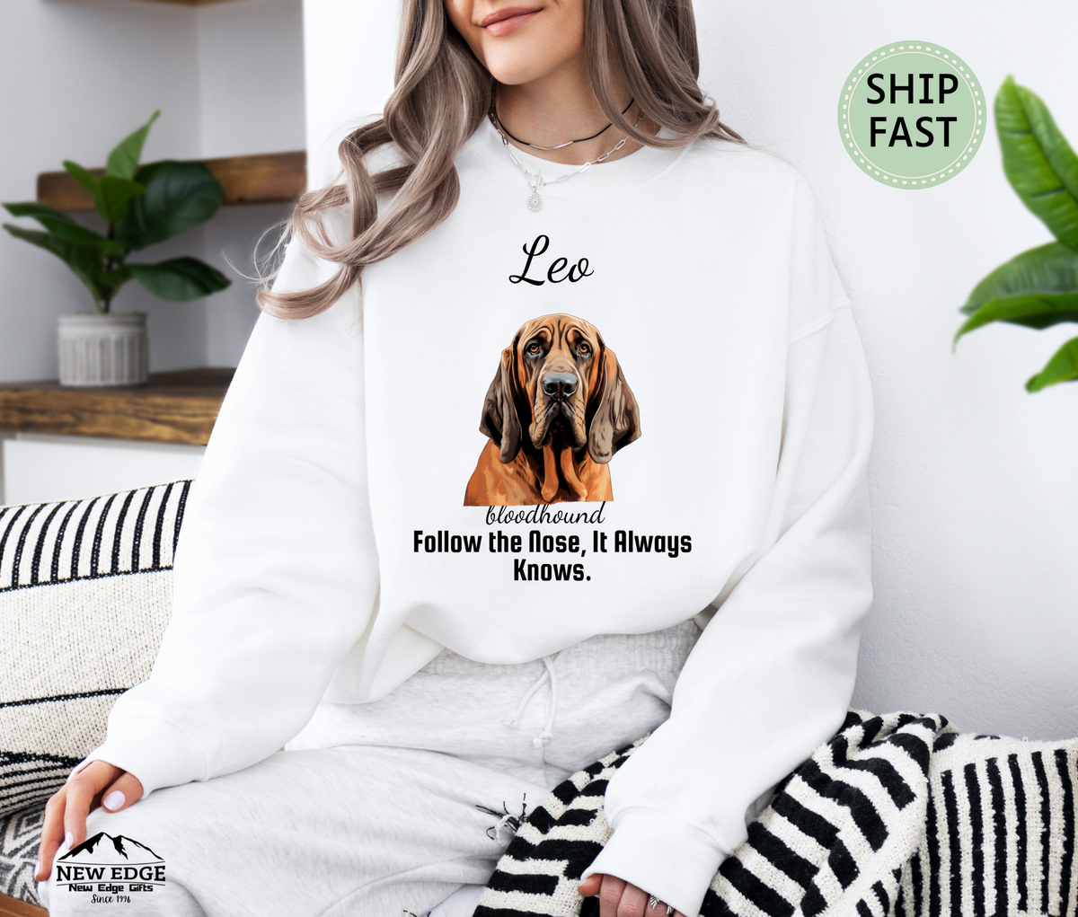 Personalized Bloodhound Sweatshirt – “Follow the Nose, It Always Knows.” | Custom Dog Lover Gift, Unisex Christmas Pet Sweatshirt, Funny Dog Slogan Hoodie, Gift for Him or Her