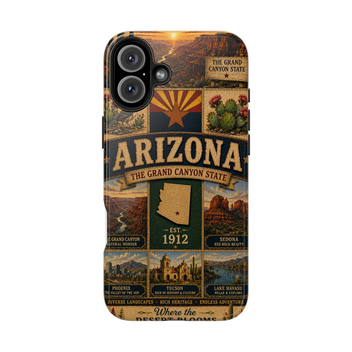 Arizona Faux Patchwork Phone Case The Grand Canyon State Vintage Travel Poster Retro Pride Cover