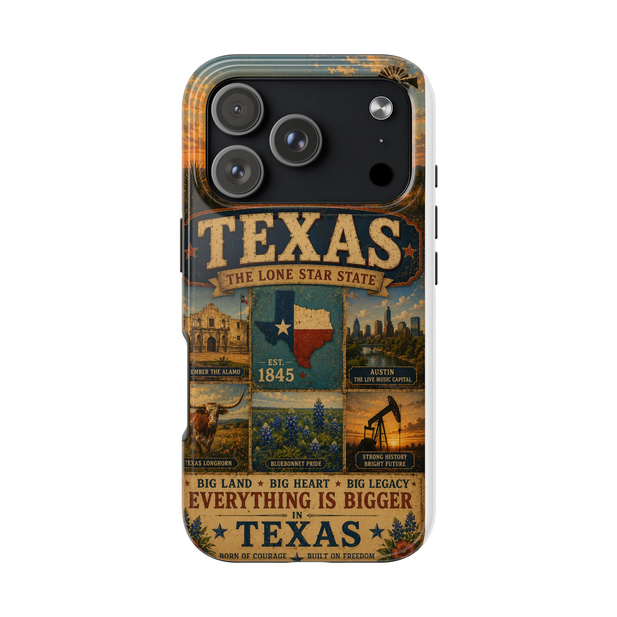 Texas Faux Patchwork Phone Case The Lone Star State Vintage Travel Poster Retro State Pride Cover Est 1845
