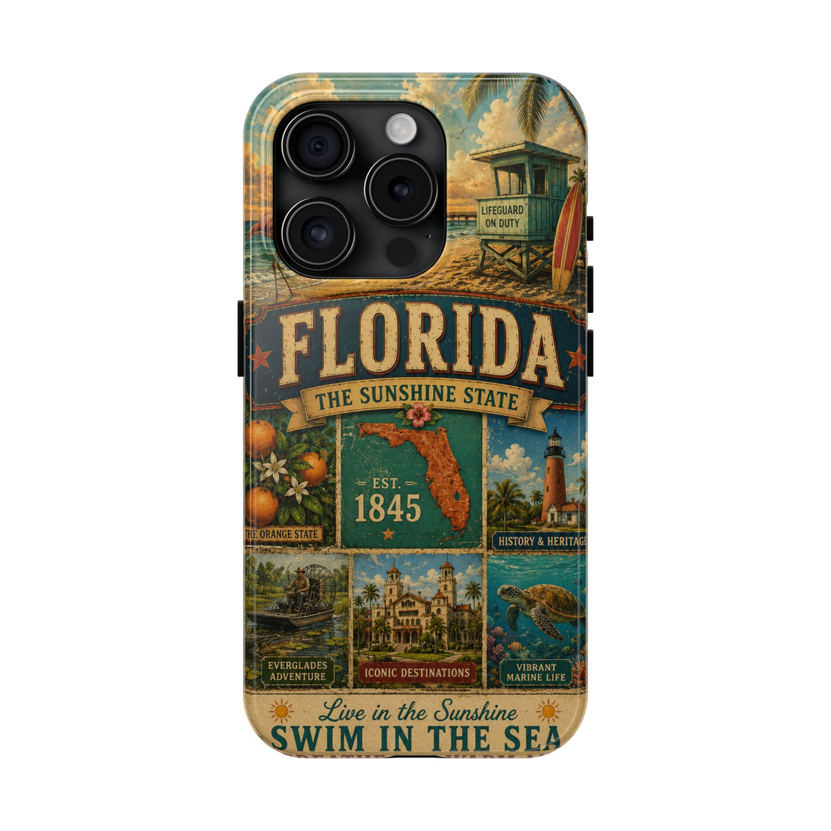 Florida Sunshine State Faux Patchwork Phone Case Vintage Travel Poster Retro Pride Cover