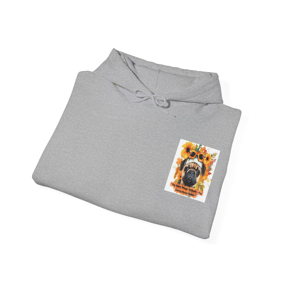 "Pug Power Sunflower Hoodie – 'Big Heart, Bigger Attitude' – Unisex Vibrant Pug Lover Sweatshirt"