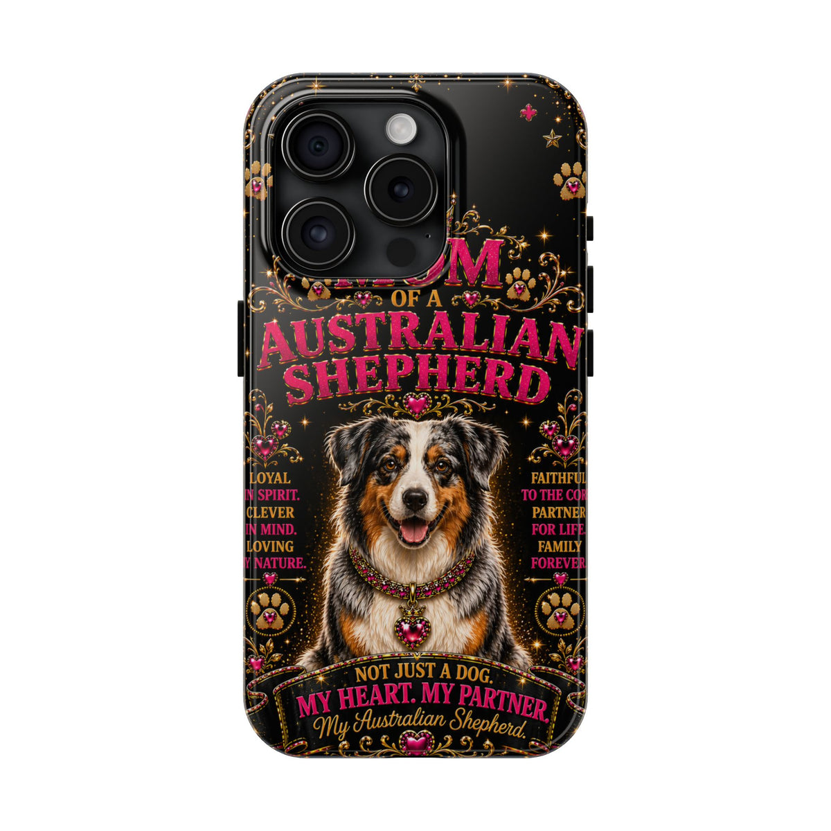 Australian Shepherd Dog Mom Glitter Phone Case My Heart My Partner Vintage Aussie Lover Gift for iPhone & Samsung