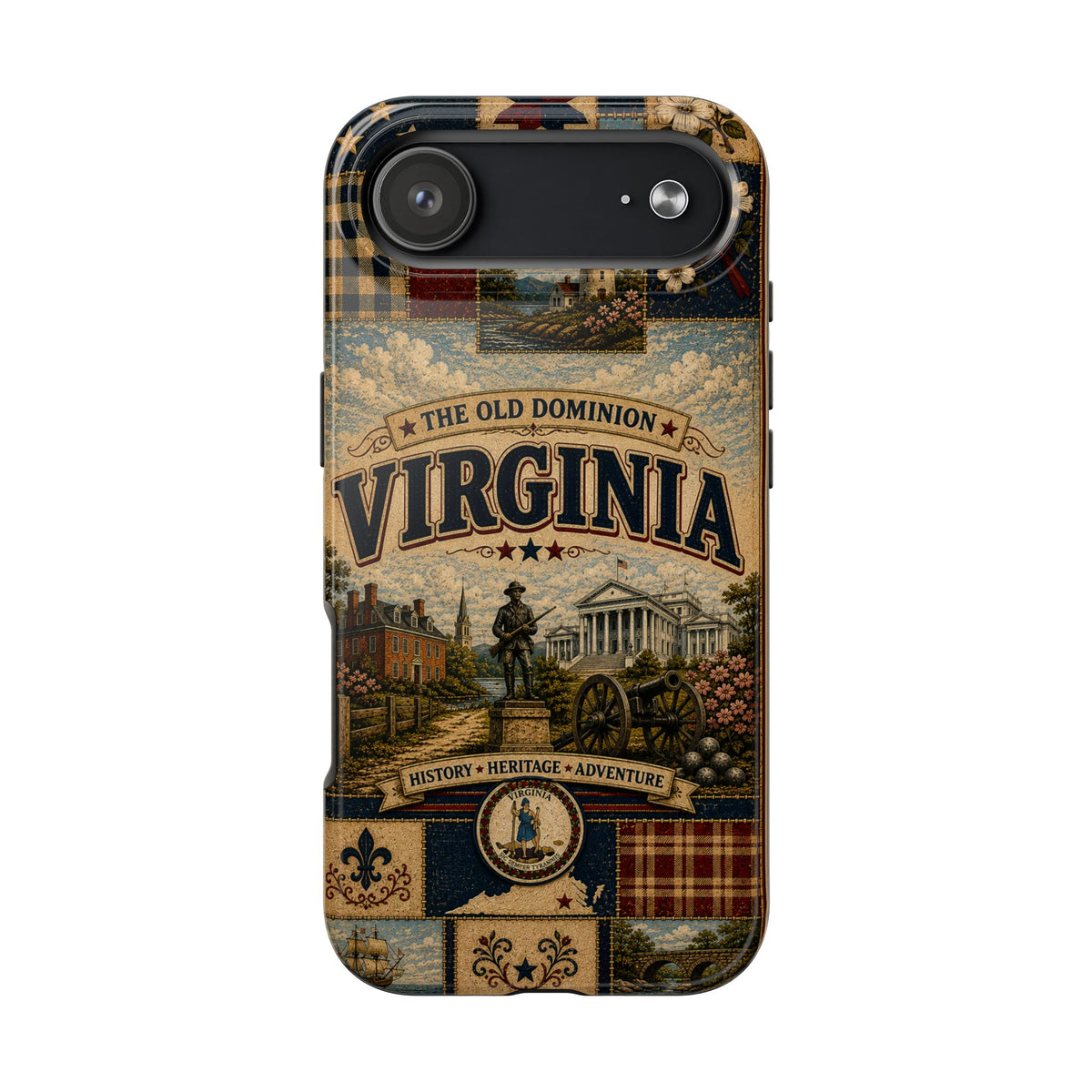 Virginia Faux Patchwork Phone Case Old Dominion Retro Colonial Landmarks Cardinal State Pride Cover
