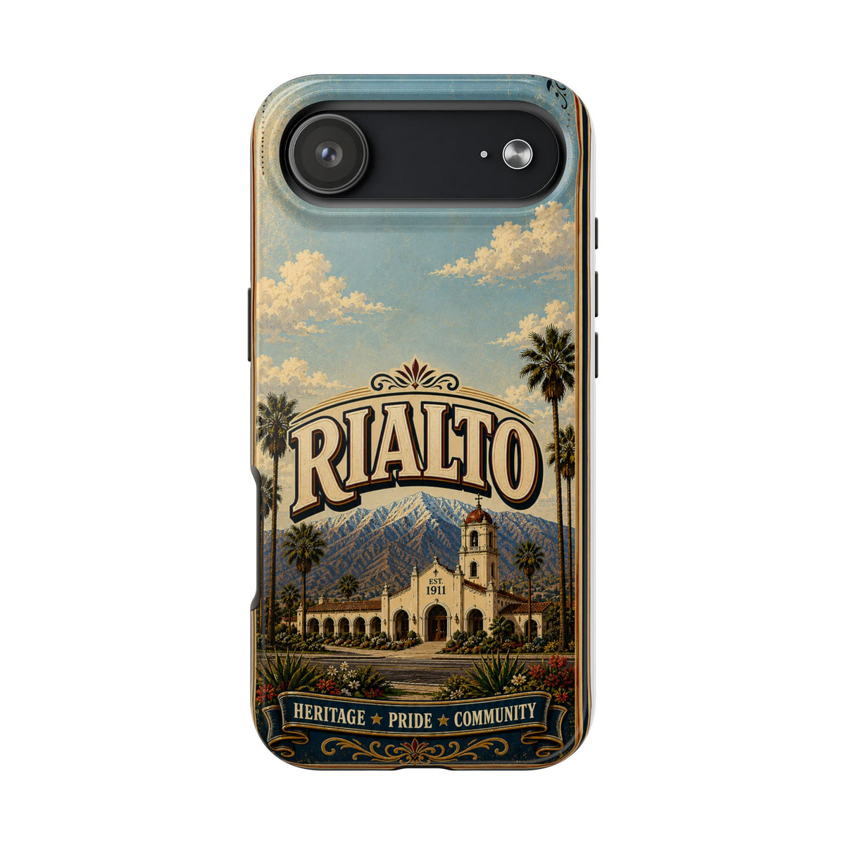 Rialto Heritage Pride Community Faux Patchwork Phone Case – Est 1911 Vintage California Travel Art Cover