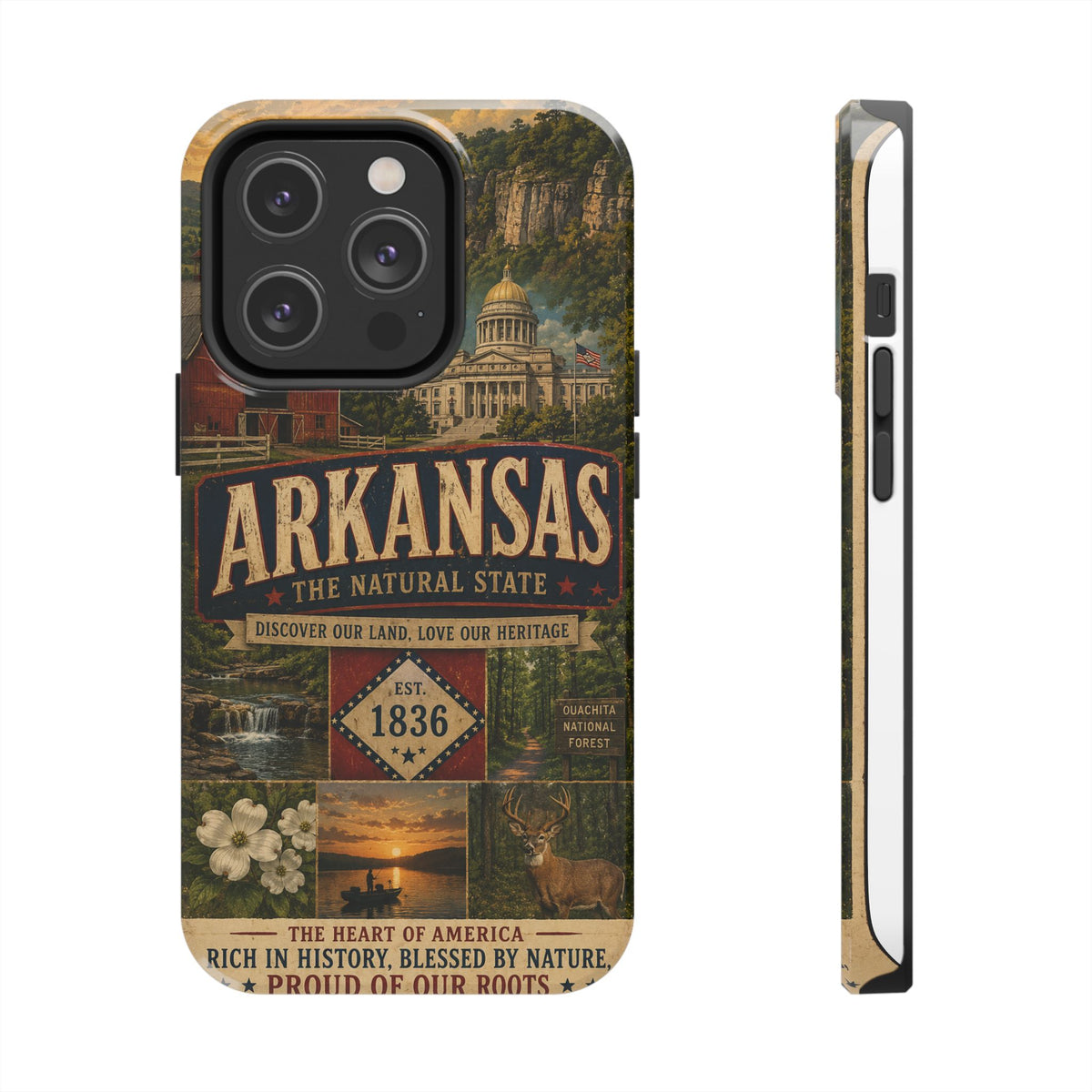 Arkansas Faux Patchwork Phone Case The Natural State Vintage Travel Poster Retro Pride Cover