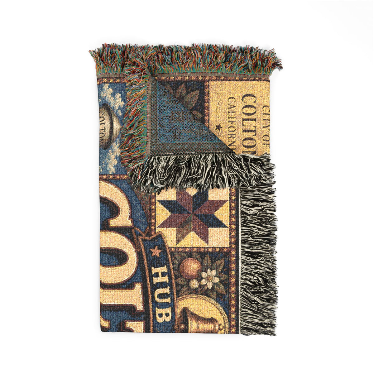 Colton City Landmark Woven Blanket — Vintage Map & Skyline Throw