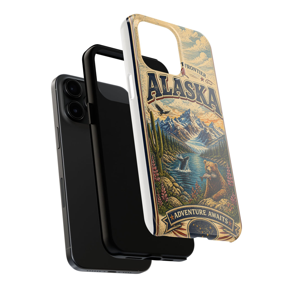 Alaska Faux Vintage Phone Case The Last Frontier Retro Travel Poster Style Adventure Awaits Wildlife iPhone Samsung Case