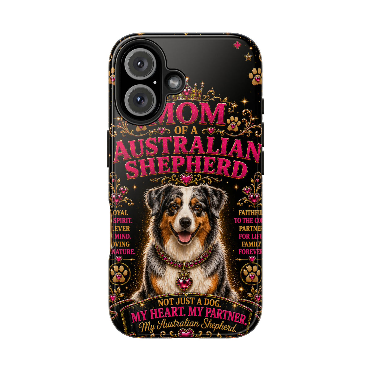 Australian Shepherd Dog Mom Glitter Phone Case My Heart My Partner Vintage Aussie Lover Gift for iPhone & Samsung