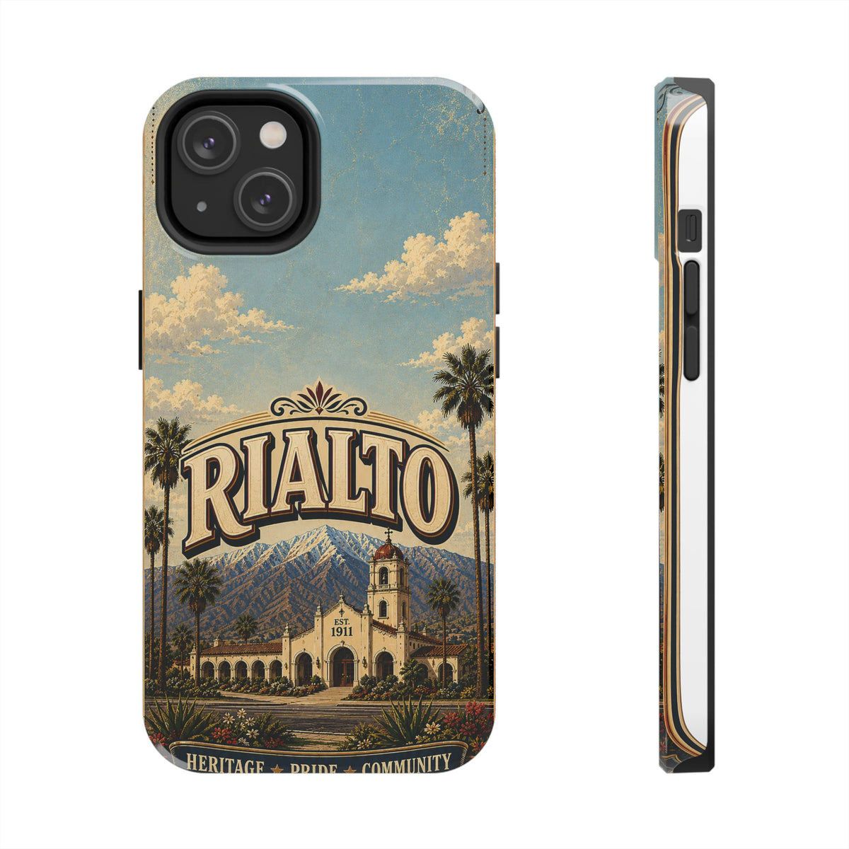 Rialto Heritage Pride Community Faux Patchwork Phone Case – Est 1911 Vintage California Travel Art Cover