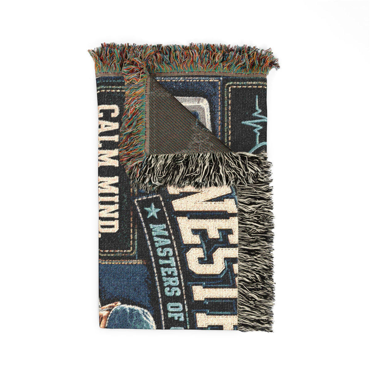 Anesthesiologist Woven Blanket – Calm Mind Steady Hand Safe Patient Faux Patchwork Medical Office Wall Decor Throw