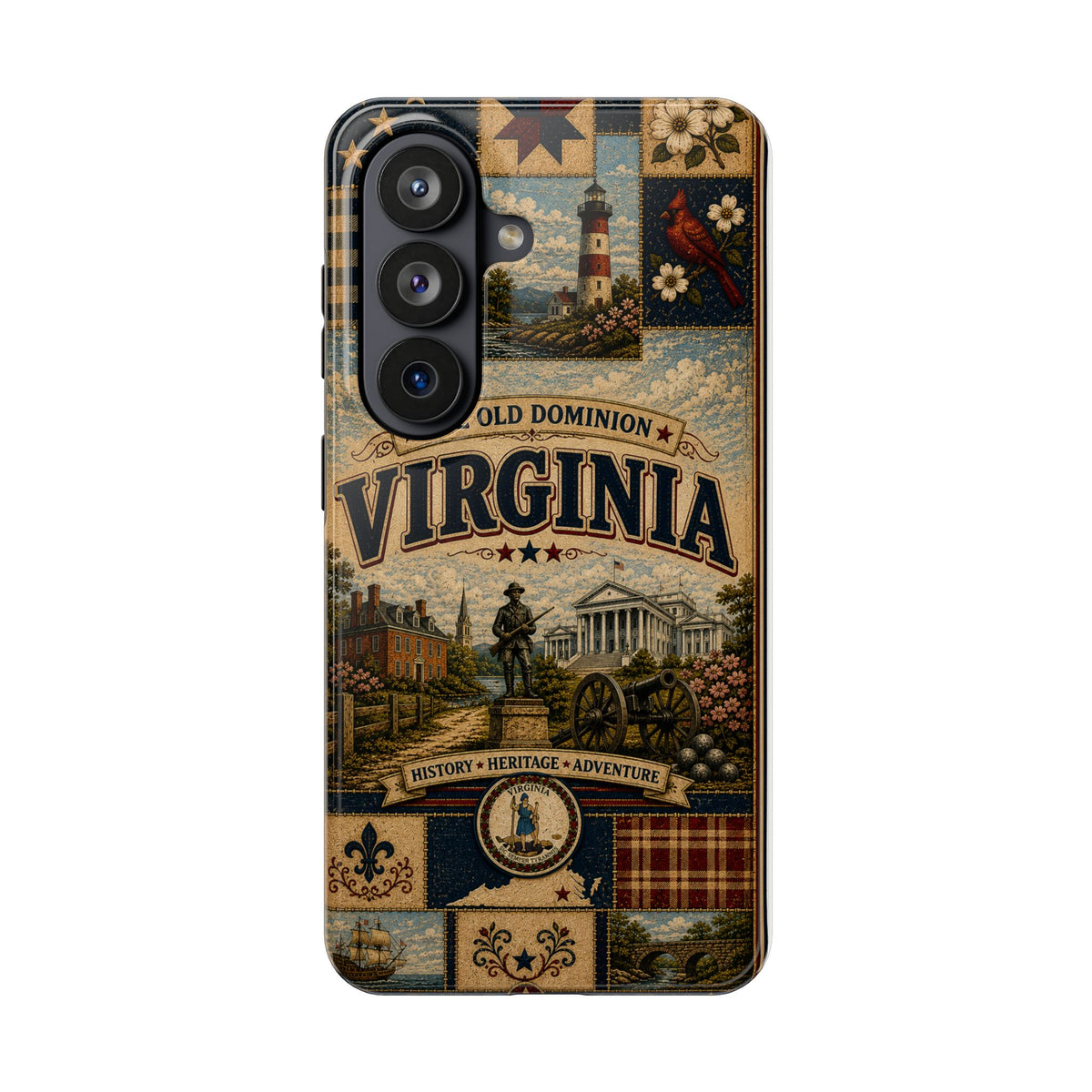 Virginia Faux Patchwork Phone Case Old Dominion Retro Colonial Landmarks Cardinal State Pride Cover