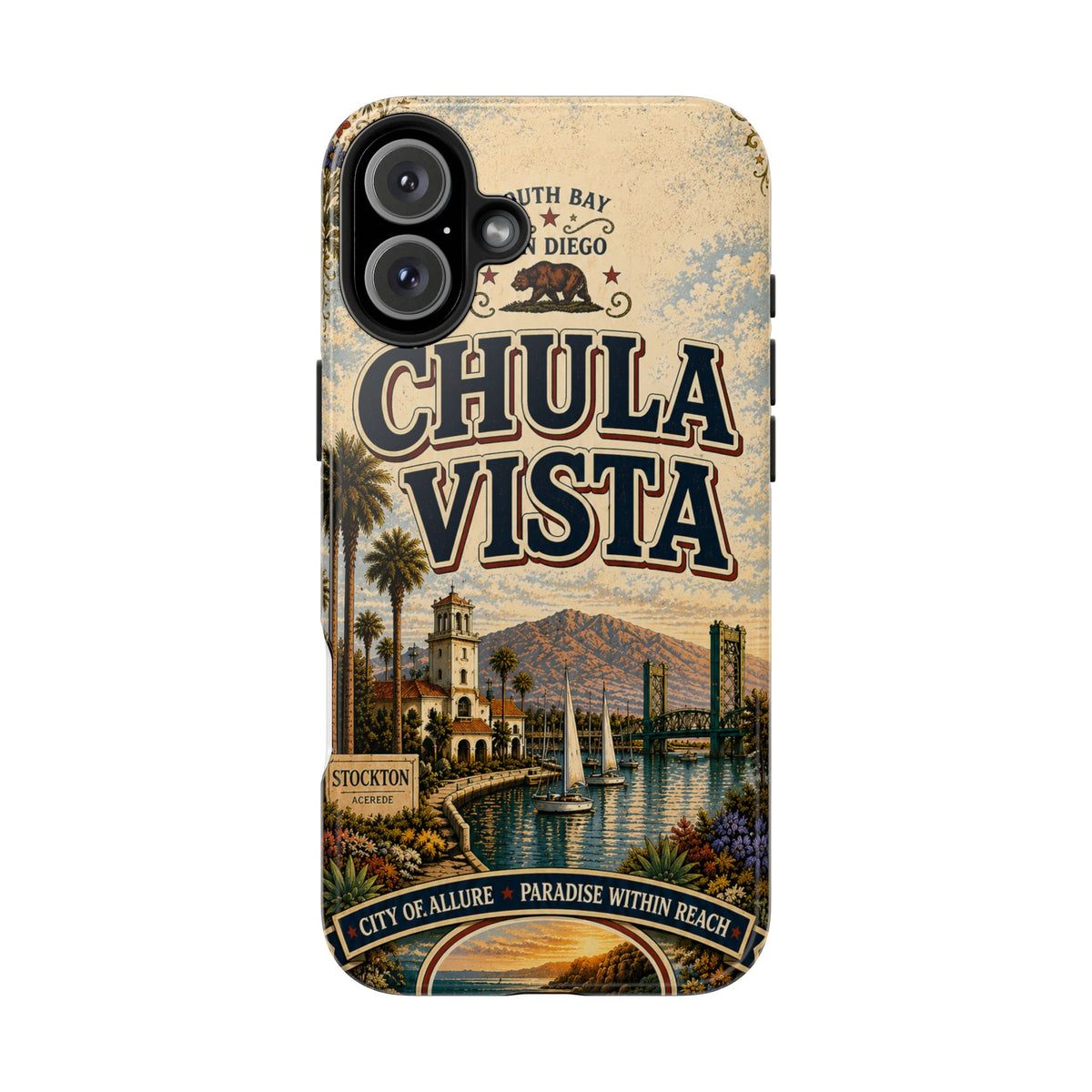 Chula Vista Faux Vintage Phone Case South Bay San Diego Retro Travel Poster Coastal Art Cover