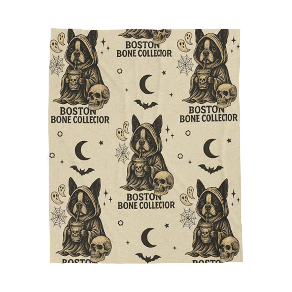 Velveteen Boston Borne Collector Dog Halloween Blanket – Spooky Pup Cozy Throw