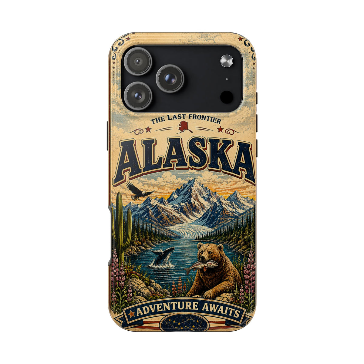 Alaska Faux Patchwork Phone Case The Last Frontier Retro Travel Poster Wildlife Adventure Cover