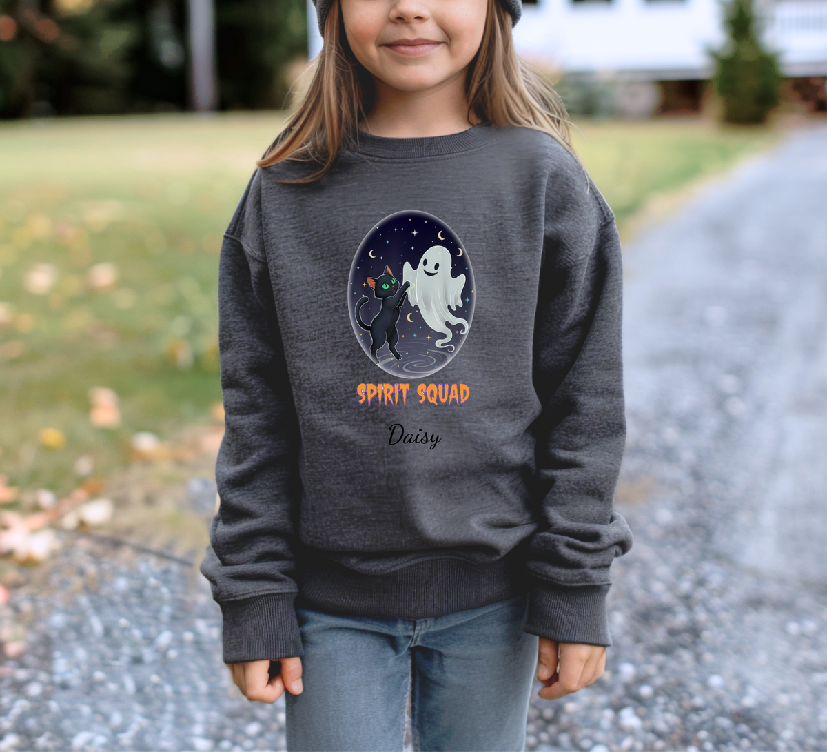 Personalized Youth Halloween Spirit Squad Crewneck Sweatshirt – Custom Name Optional