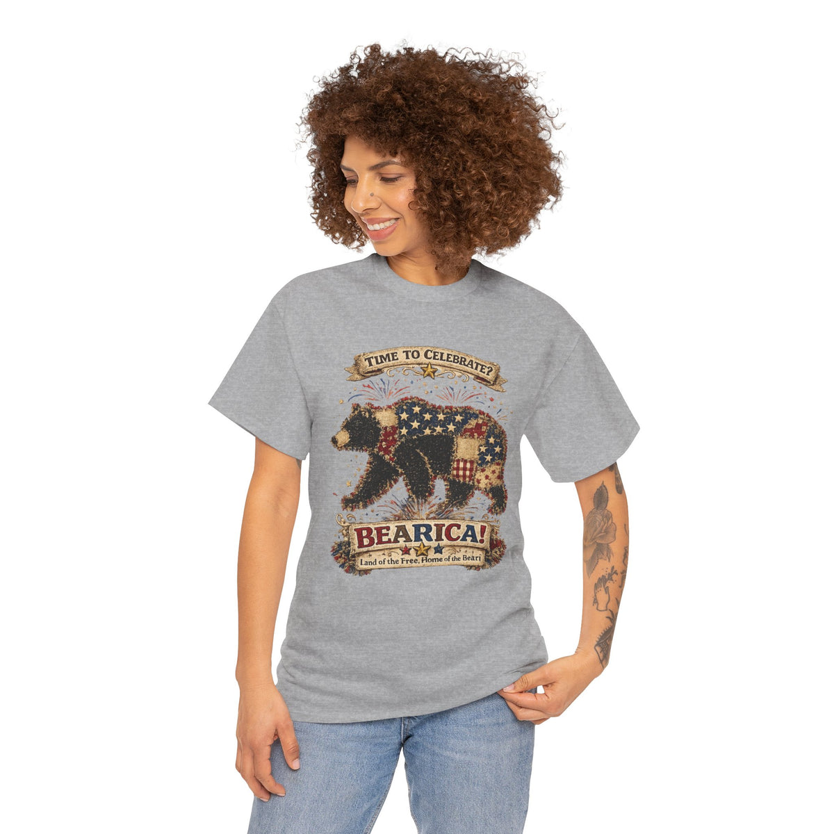Bearica Patriotic Bear T-Shirt – "Time to Celebrate!" 4th of July Tee