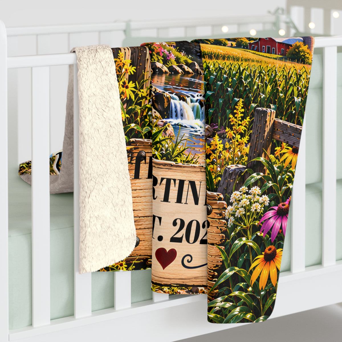 Indiana Personalized Sherpa Fleece Blanket, Hoosier State Heritage Scenic Landmarks Custom Family Name Gift