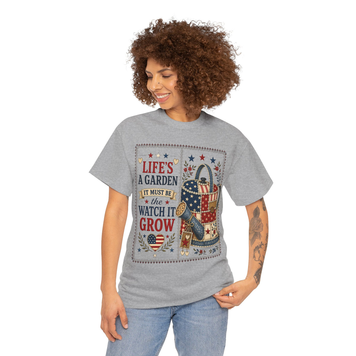 Garden Tote Tee - "Life's a Garden, Watch It Grow" Floral Watering Can T-Shirt