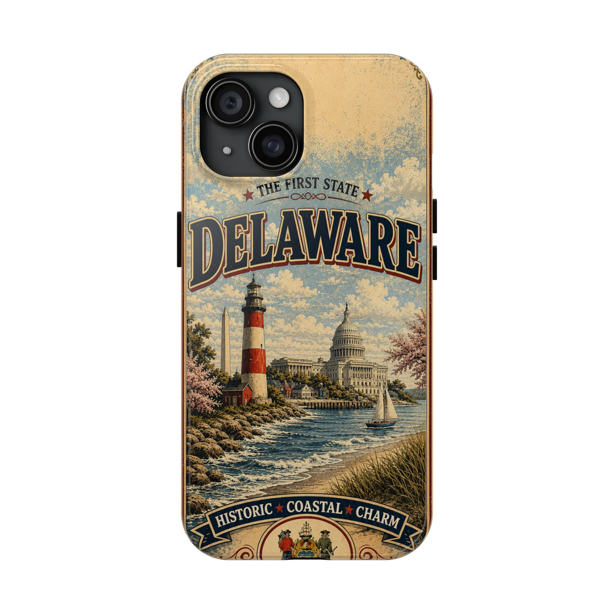 Delaware First State Faux Patchwork Phone Case Vintage Travel Poster Retro State Pride Cover