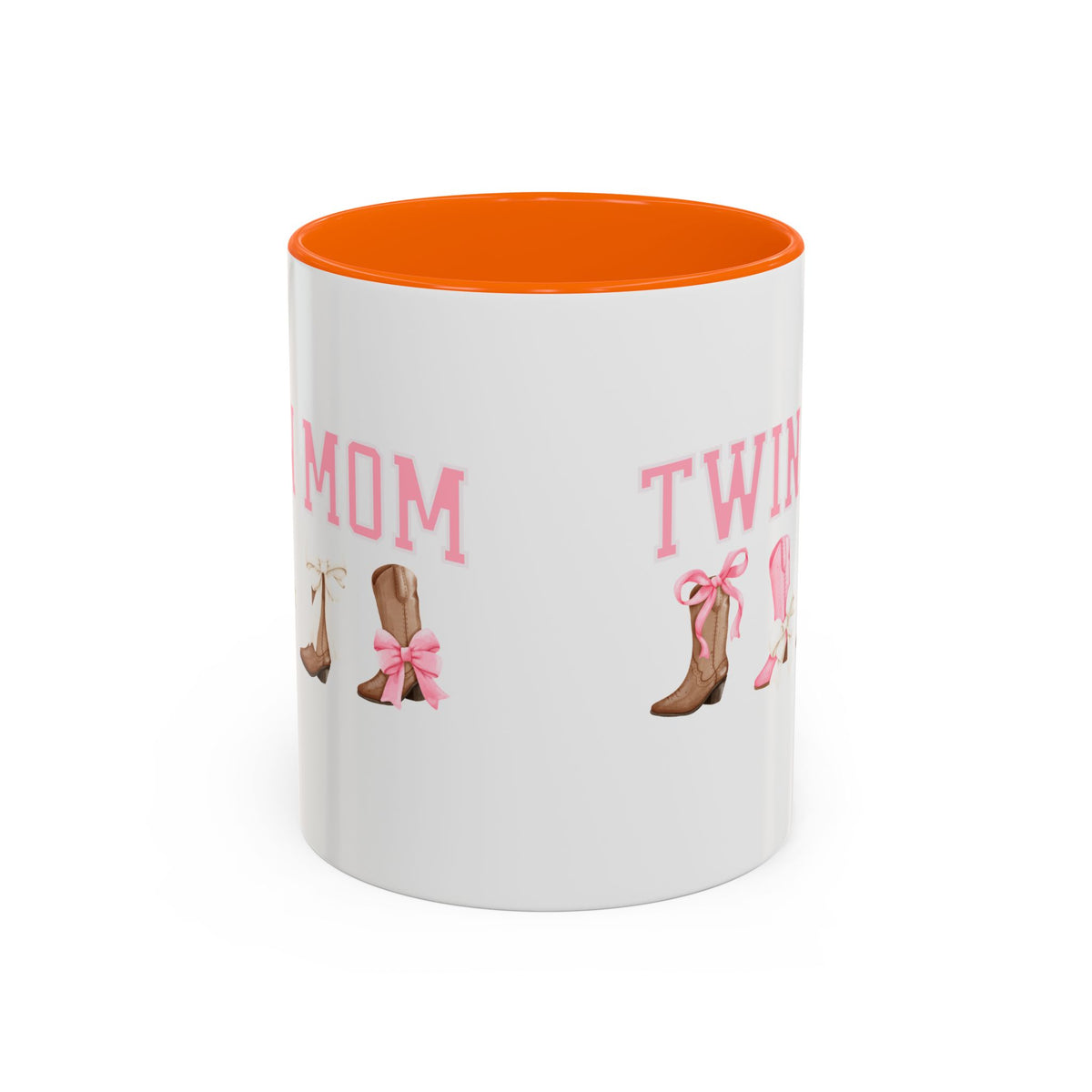 Twin Mom Letters Coffee Mug with Cowboy Boots and Bow – 11oz & 15oz Accent Mug – Cute Western Gift for Twin Moms