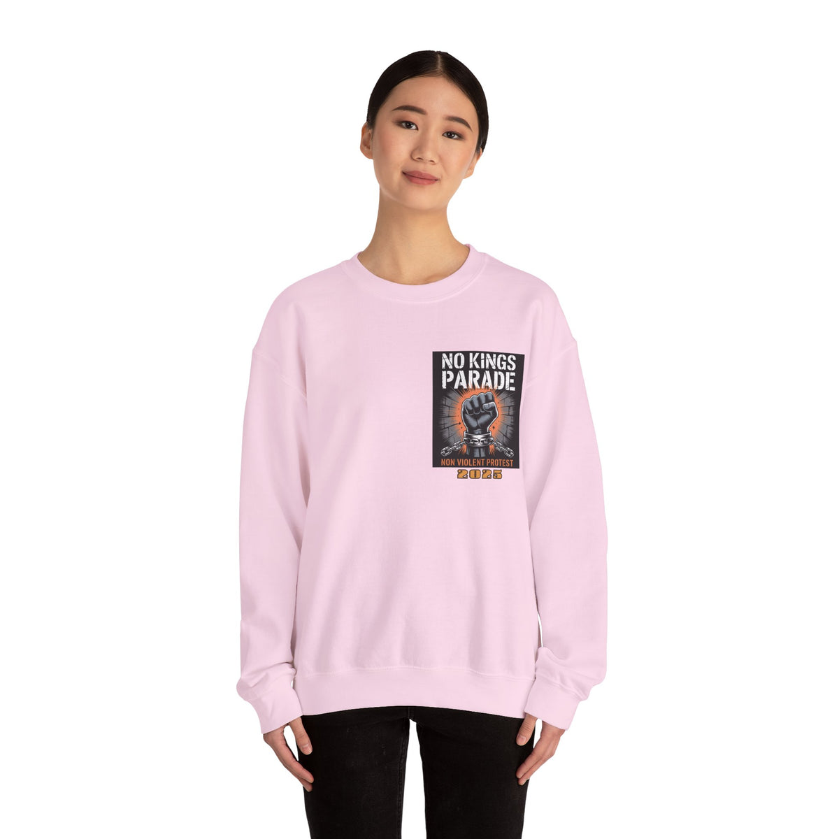 No Kings Parade” Sweatshirt – Chained Fist Graphic & Peaceful Protest Quote, Unisex Front & Back Print for Justice & Resistance