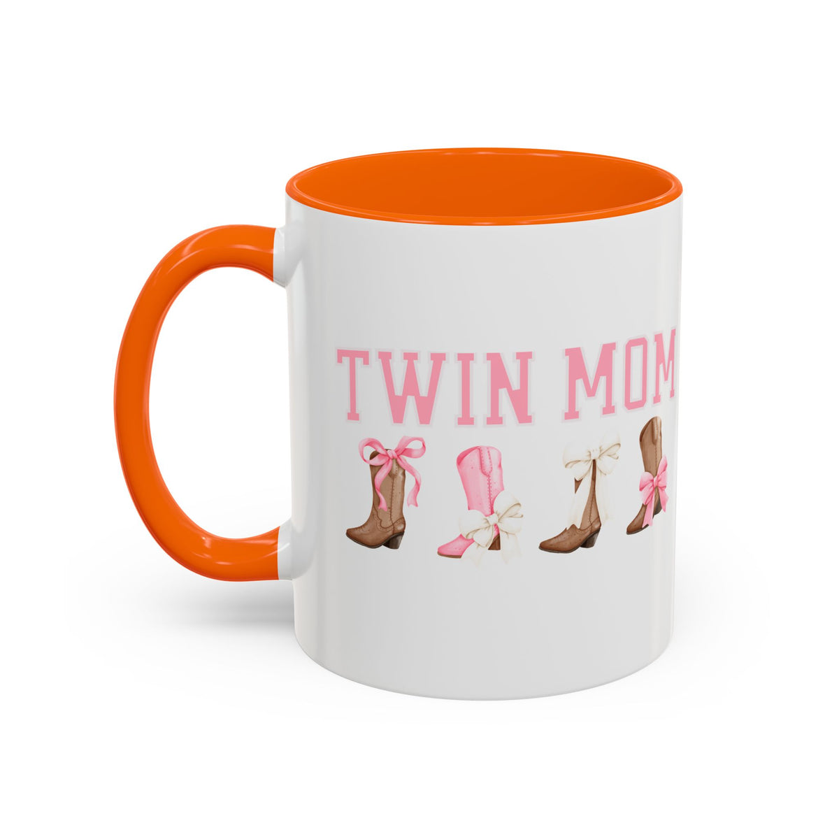 Twin Mom Letters Coffee Mug with Cowboy Boots and Bow – 11oz & 15oz Accent Mug – Cute Western Gift for Twin Moms