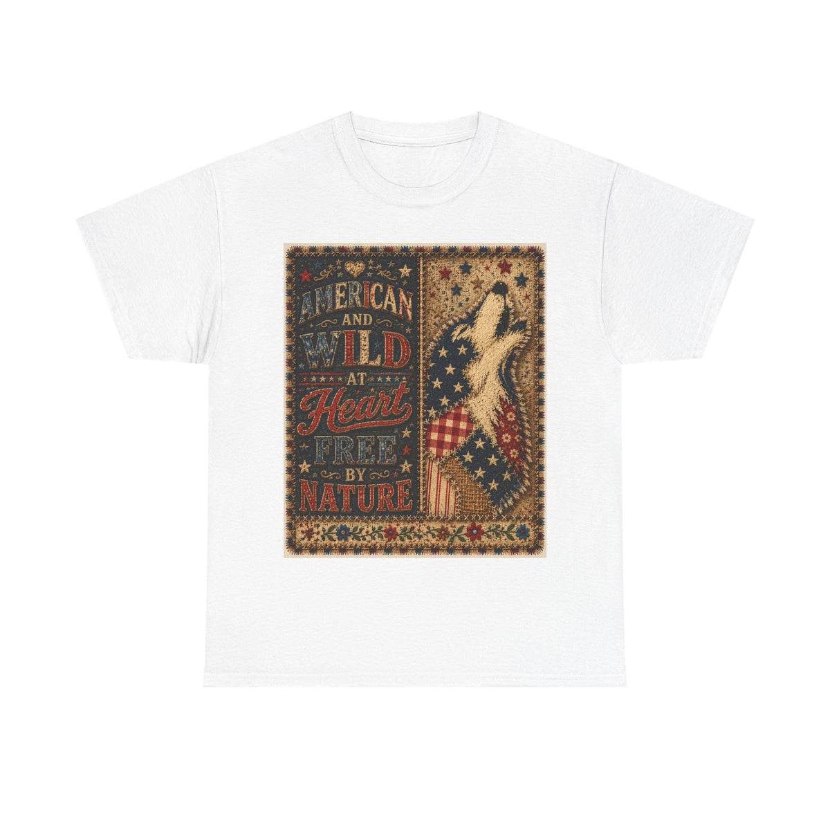 Patriotic Retro Tee – "American and Wild at Heart, Free by Nature" Flag Silhouette Shirt