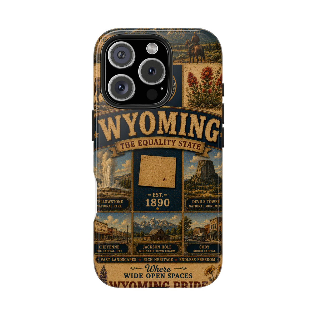 Wyoming Faux Patchwork Phone Case The Equality State Vintage Travel Poster Retro State Pride Cover Est 1890