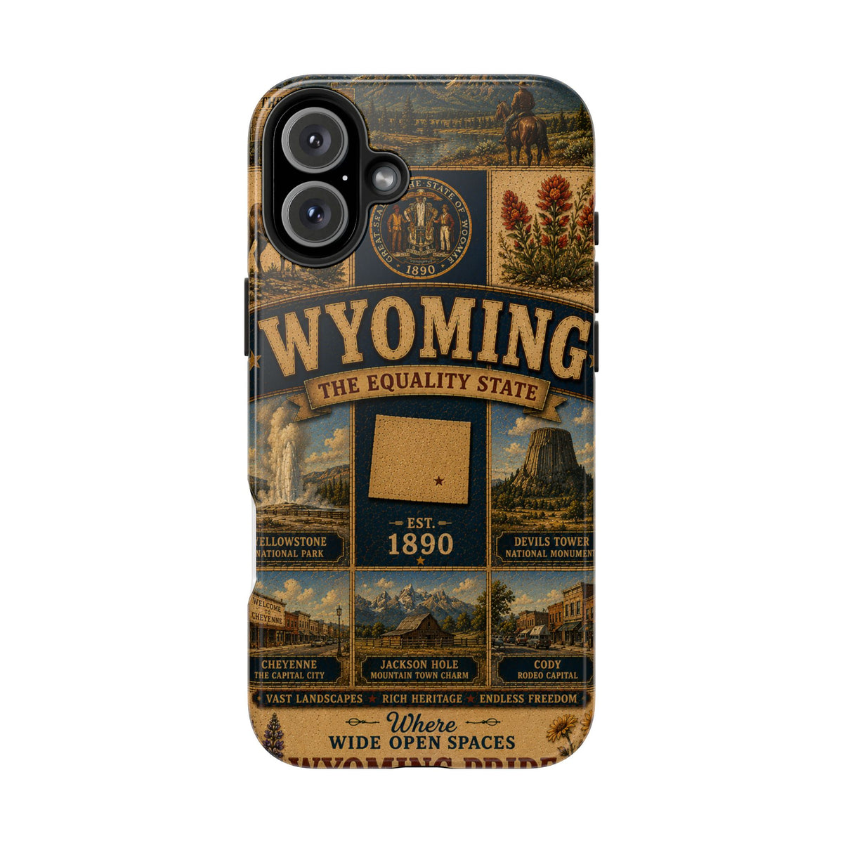 Wyoming Faux Patchwork Phone Case The Equality State Vintage Travel Poster Retro State Pride Cover Est 1890