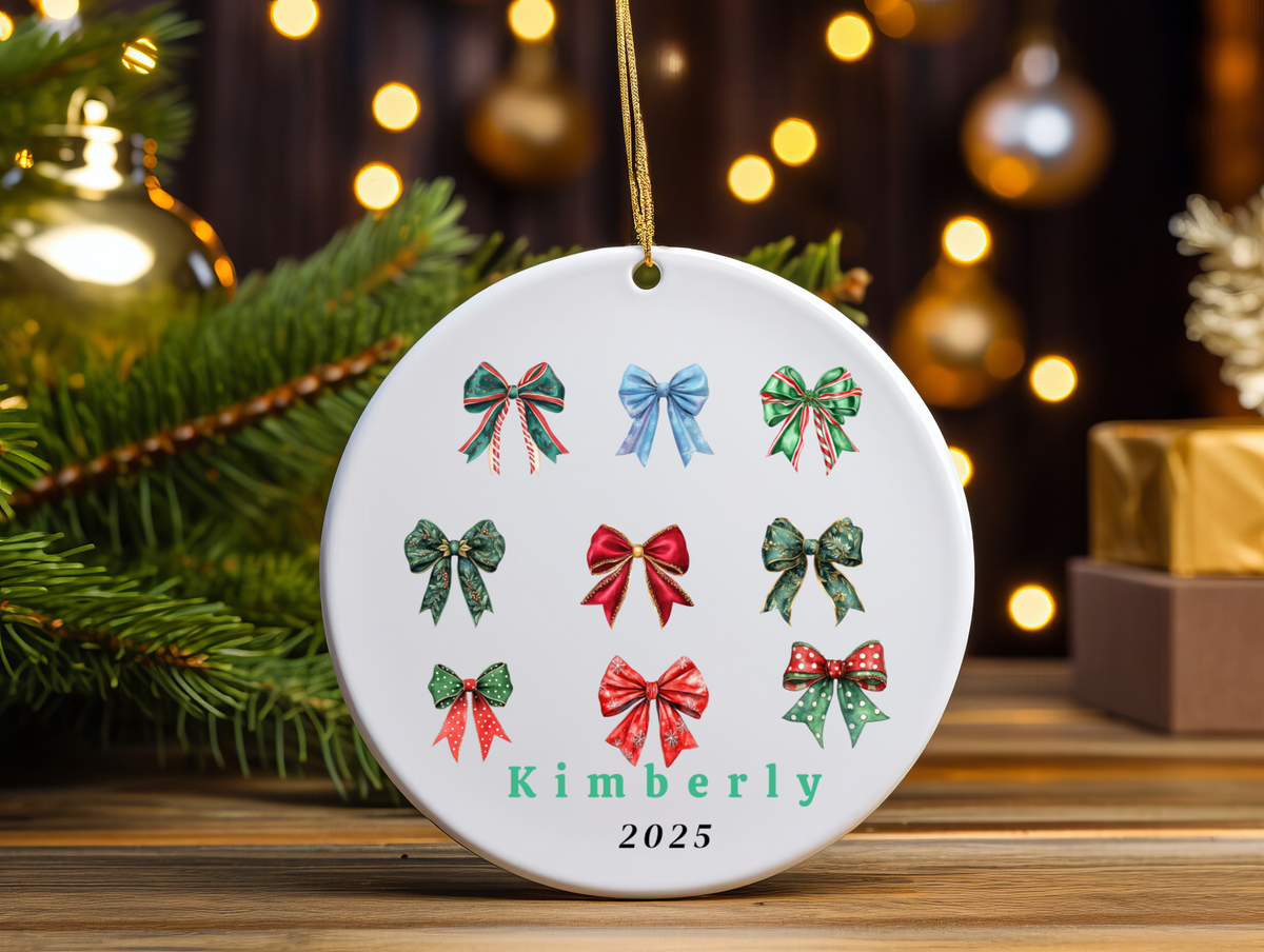 First Christmas Ornament | Personalized Ornament | Baby Shower Gift | Bow Ornament Keepsake | Custom Family Name Decoration