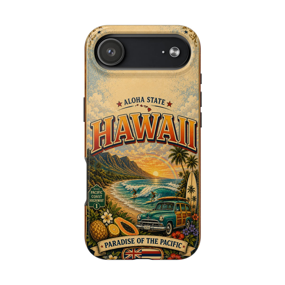 Hawaii Aloha State Faux Patchwork Phone Case Vintage Travel Poster Tropical Island Pride Cover