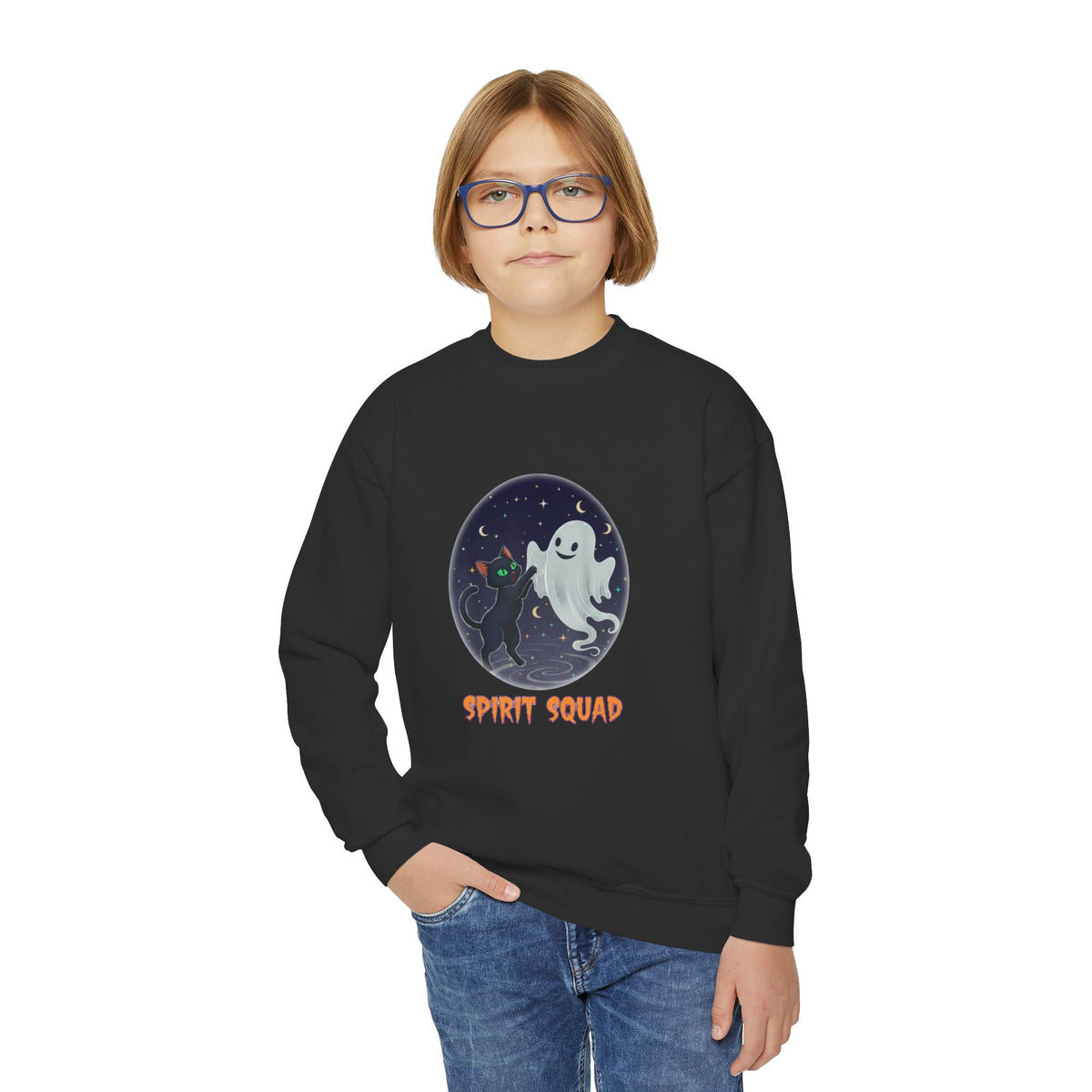 Youth Spirit Squad Crewneck Sweatshirt - Halloween, Ghosts, Cozy Apparel, Kids' Sweatshirt, Fall Fashion, Spooky Season