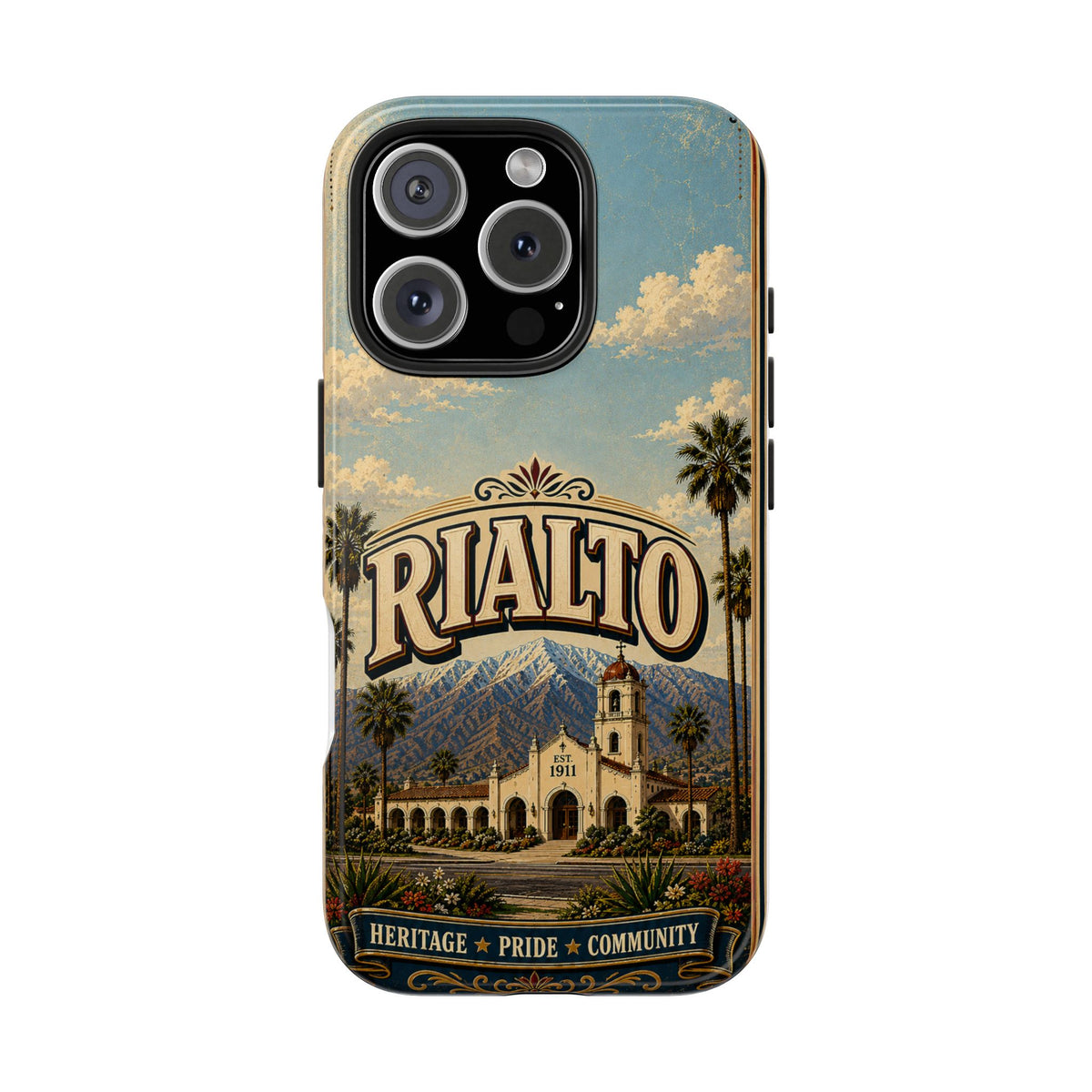 Rialto Heritage Pride Community Faux Patchwork Phone Case – Est 1911 Vintage California Travel Art Cover