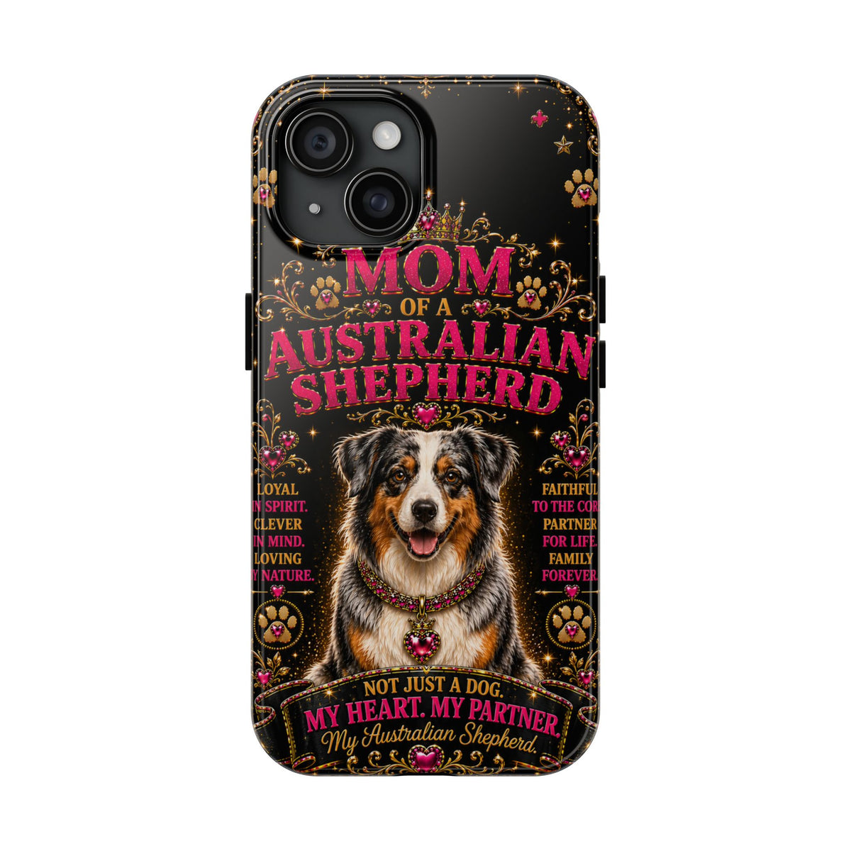 Australian Shepherd Dog Mom Glitter Phone Case My Heart My Partner Vintage Aussie Lover Gift for iPhone & Samsung