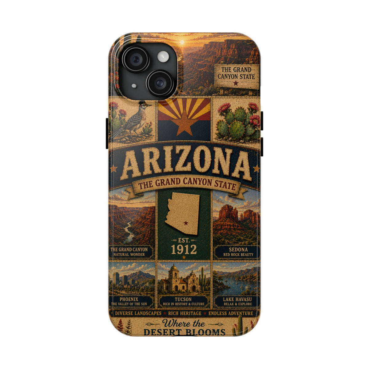 Arizona Faux Patchwork Phone Case The Grand Canyon State Vintage Travel Poster Retro Pride Cover