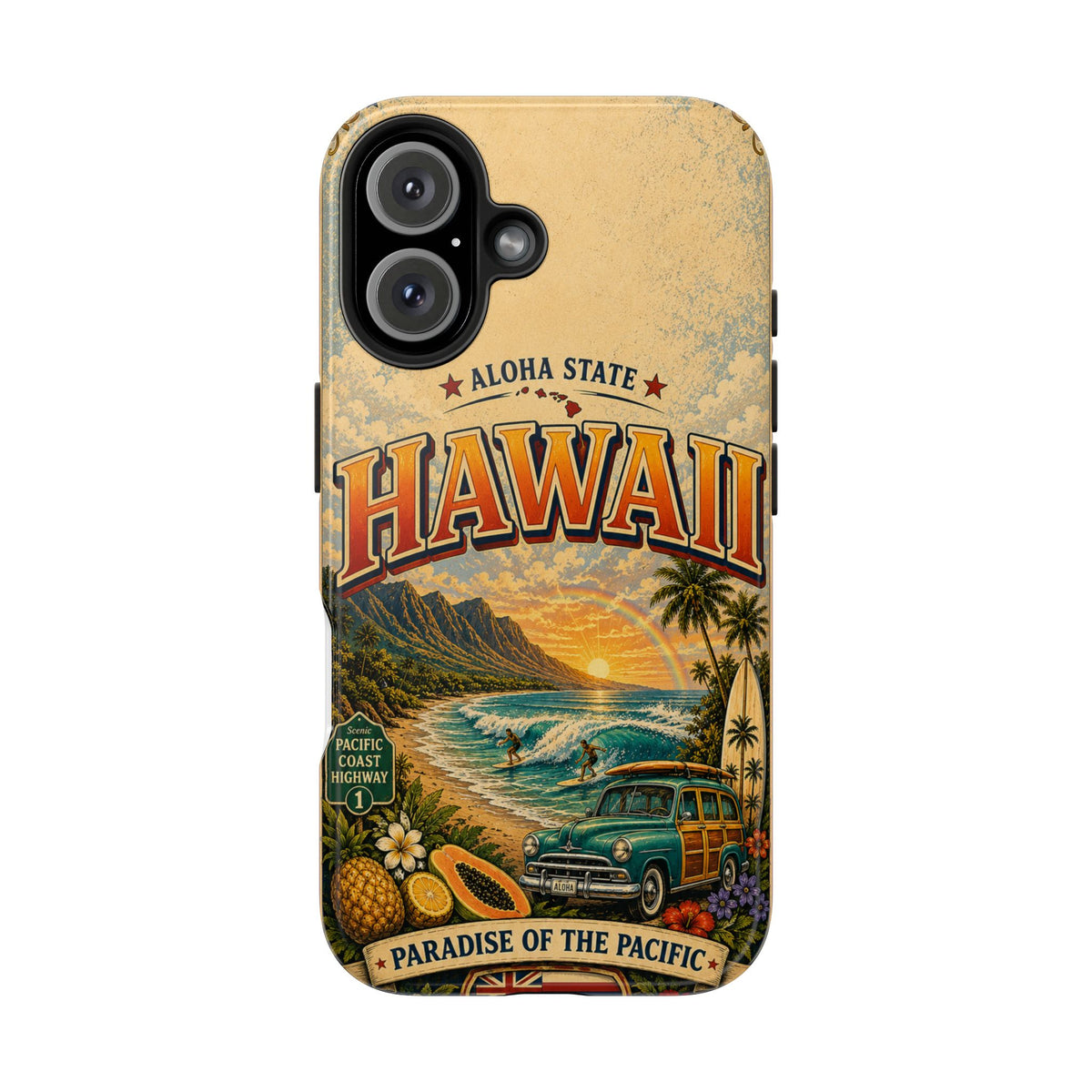 Hawaii Aloha State Faux Patchwork Phone Case Vintage Travel Poster Tropical Island Pride Cover