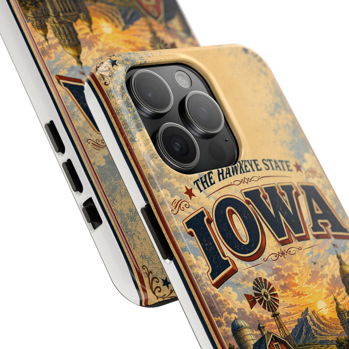 Iowa Hawkeye State Faux Patchwork Phone Case – Vintage Travel Poster Style Iowa Souvenir Cover for iPhone & Samsung