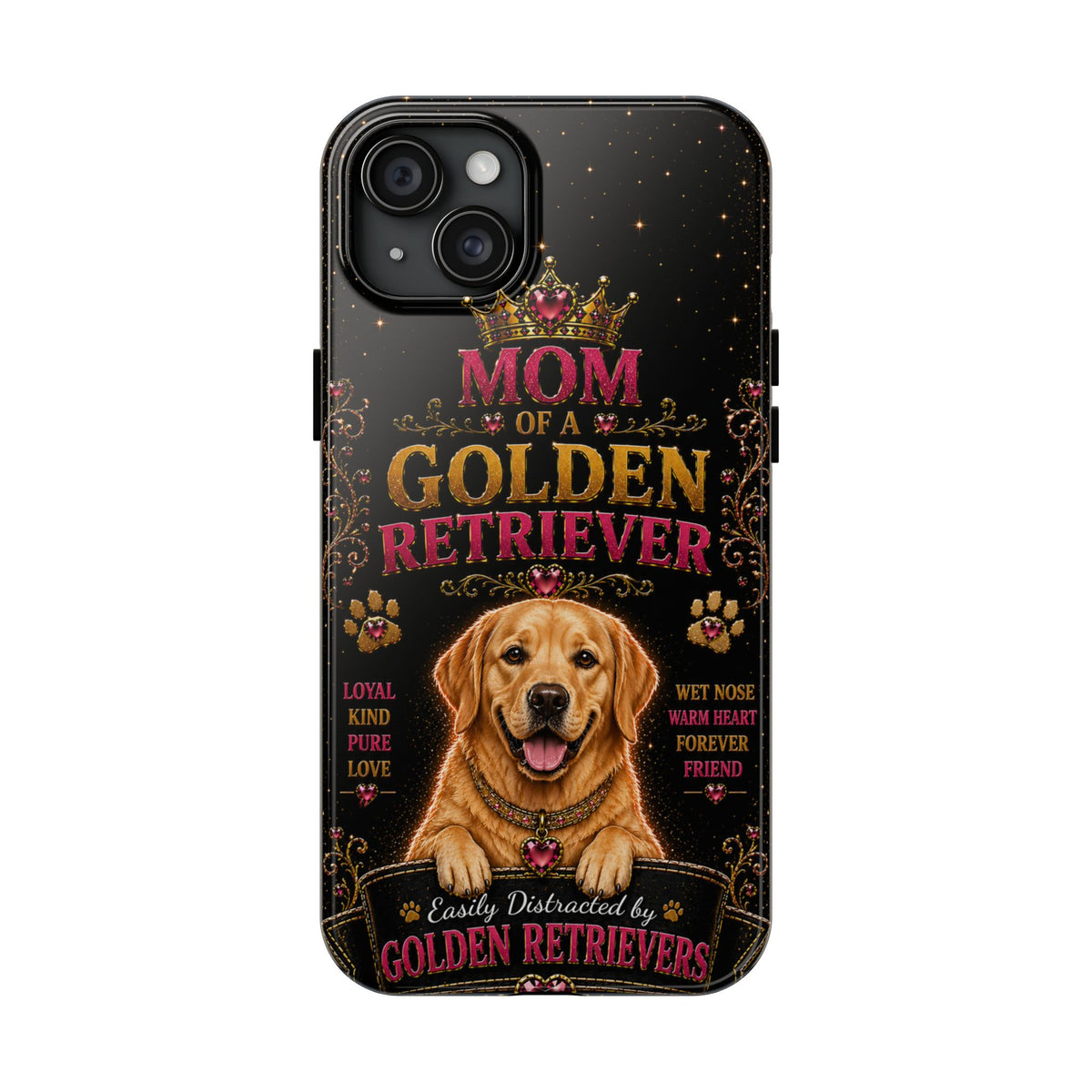 Royal Golden Retriever Glitter Phone Case Easily Distracted by Goldens Dog Mom Gift Vintage iPhone Samsung Cover