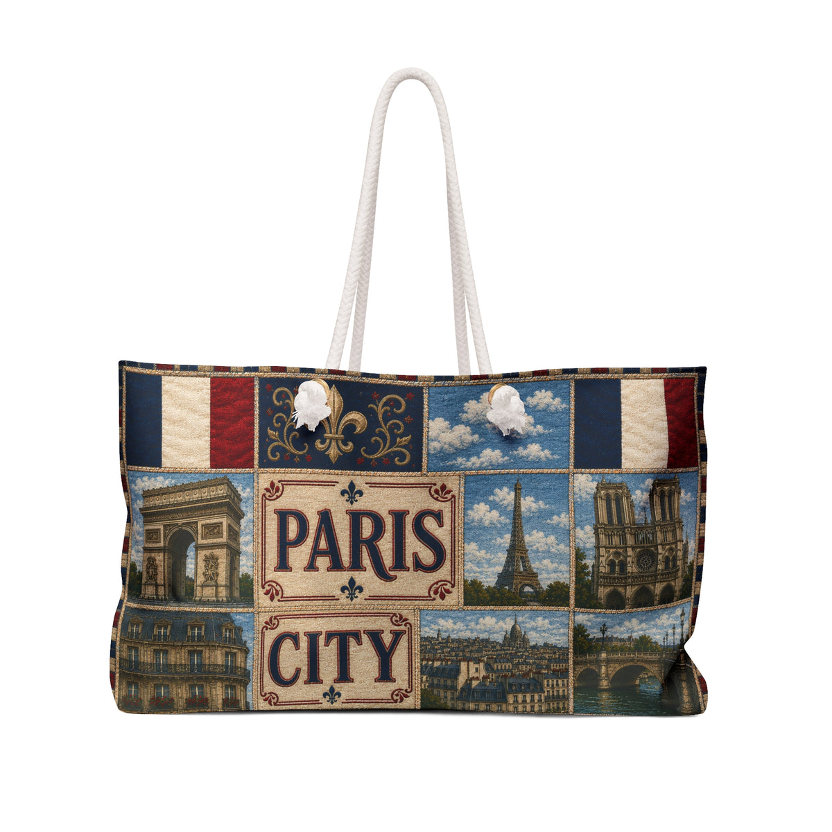 Paris France Weekender Bag City of Love Faux Patchwork Travel Tote Eiffel Tower European Vacation Gift