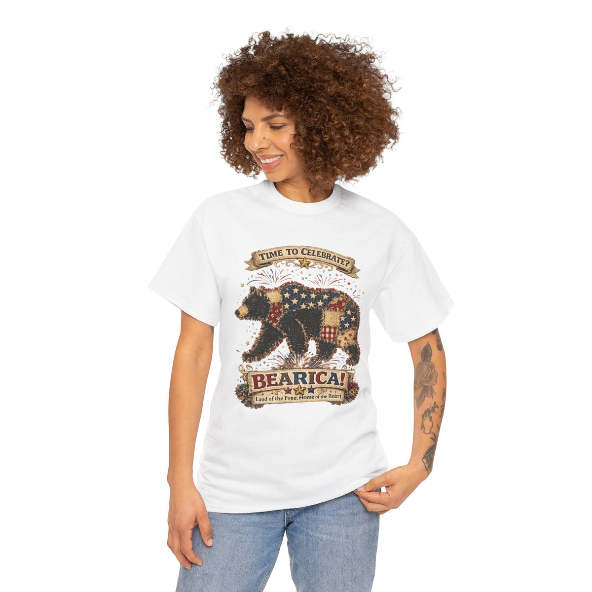 Bearica Patriotic Bear T-Shirt – "Time to Celebrate!" 4th of July Tee